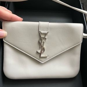 YSL grey Leather Pouch Line Mini Crossbody Bag